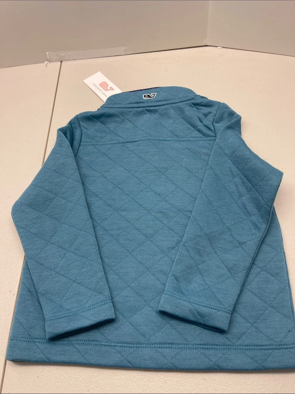 Vineyard Vines Toddler Quilted Long-Sleeve Pullover - Teal with Navy Trim